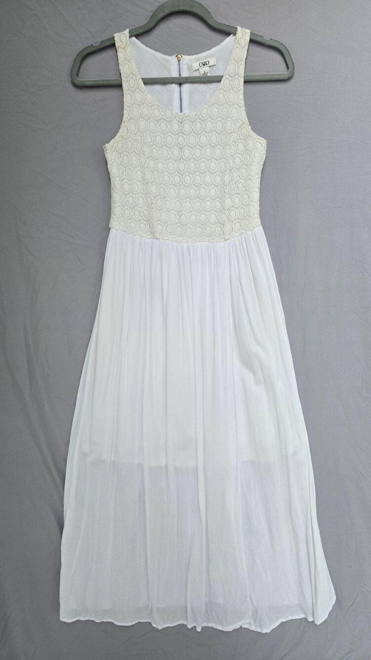 Cato Dress Womens Small White Lace Bodice Chiffon Fit & Flare Midi Sundress